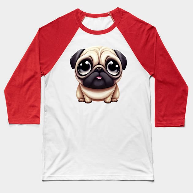 Vibrant Pug Illustration Baseball T-Shirt by Art By Mojo